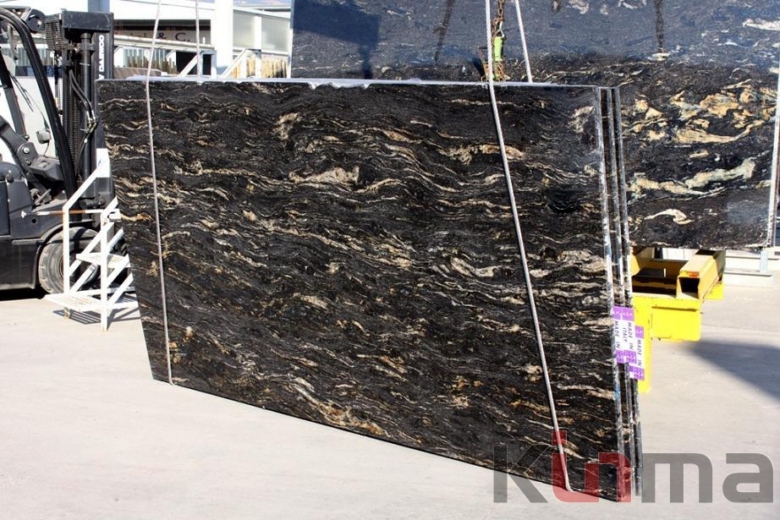 Super big polished cosmic black granite slab