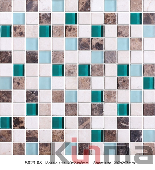 Glass mosaic tiles with shell pattern for background